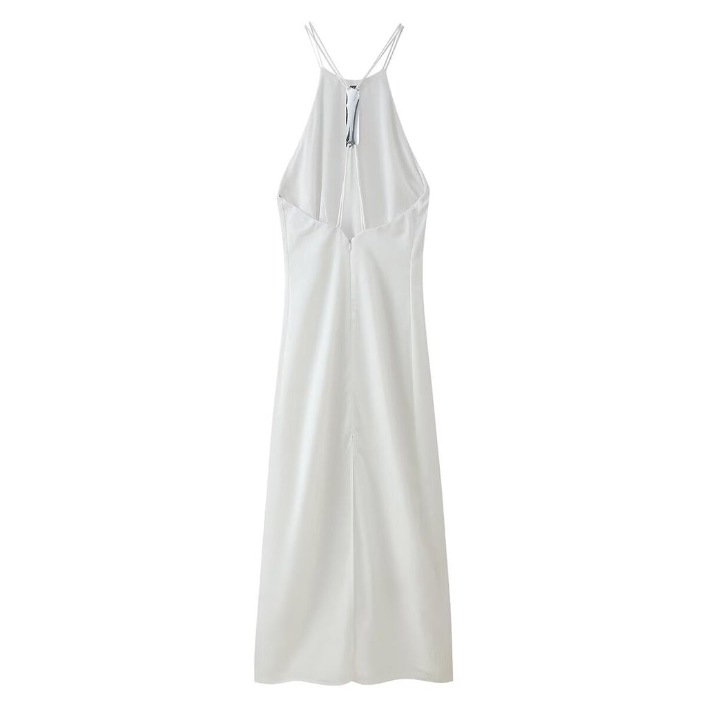 Women Clothing Products Back Decorative Satin Sling Dress