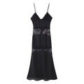Spring Summer Sexy Halter Backless Lace V neck Patchwork Suspender