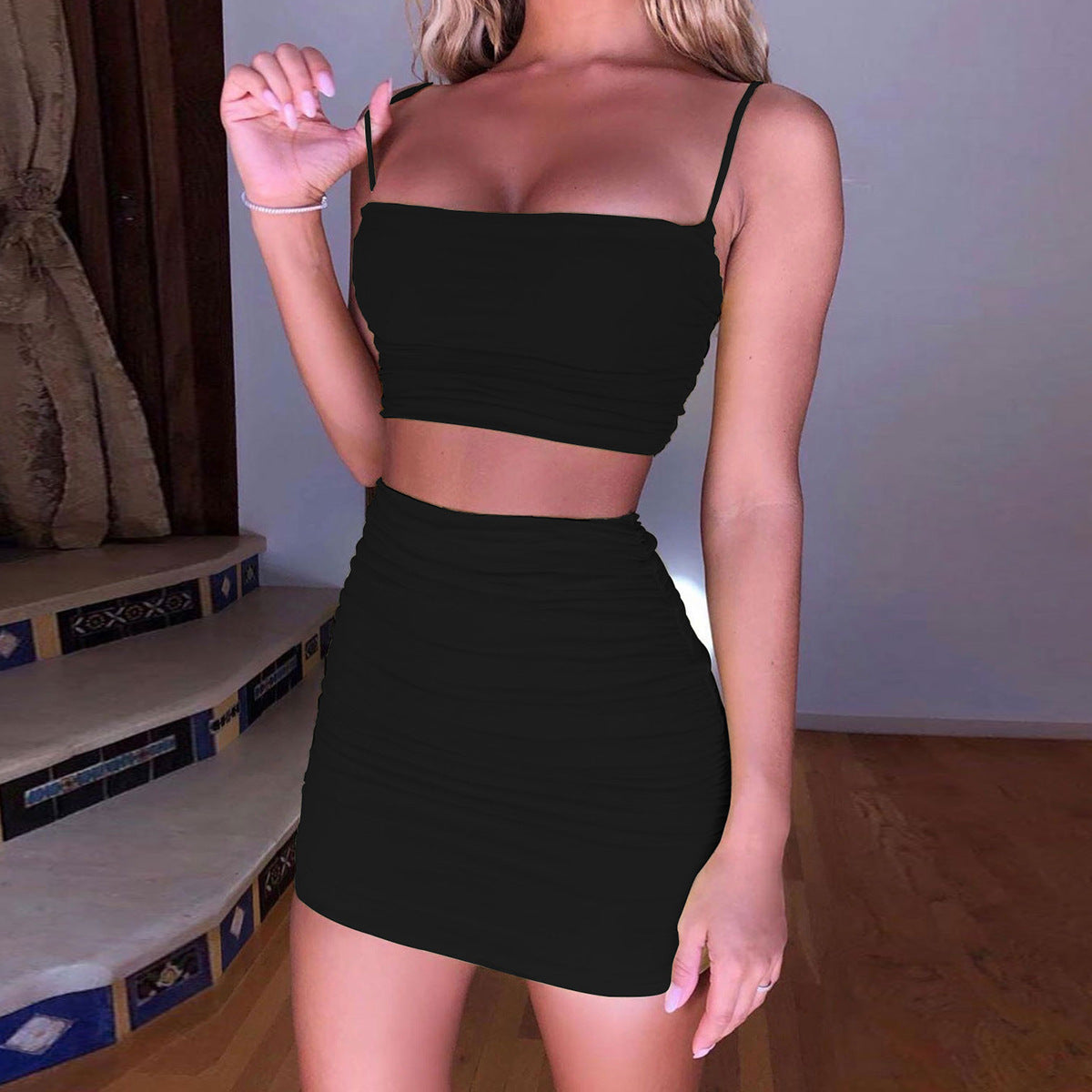 Sexy Camisole Plissierter Hüftrock Zweiteiliges Set