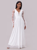Wedding Dress Supply Women Dress Deep Collar Long Sleeve Wedding Dress