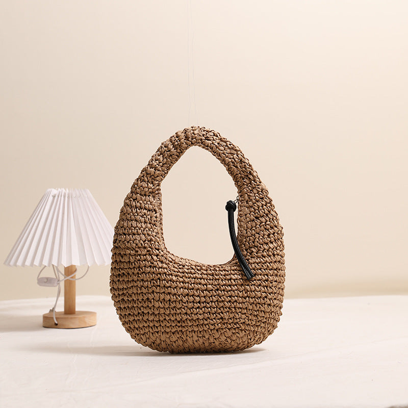Einfarbige Strohtasche mit Quasten, gewebte Tasche, Umhängetasche für Damen, Strandtasche für den Urlaub am Meer