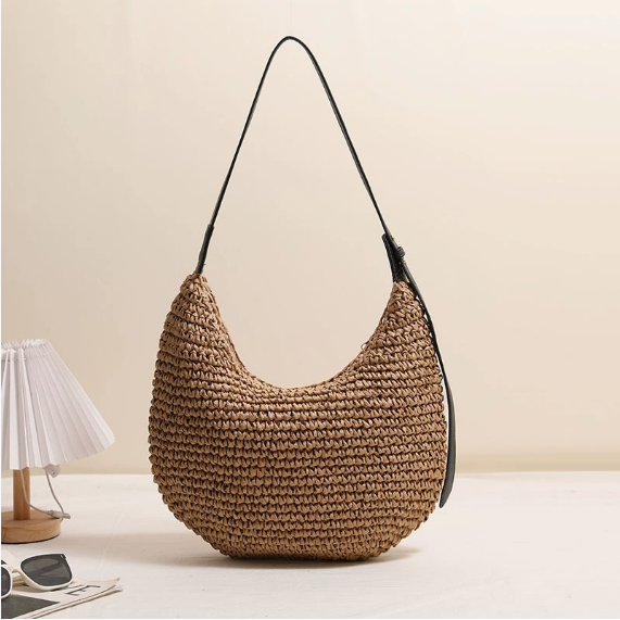 Unregelmäßige Asymmetrische Schulter Strohtasche Nischendesign Einfarbige Strohtasche Gewebte Tasche Urlaub Strandtasche Damentasche