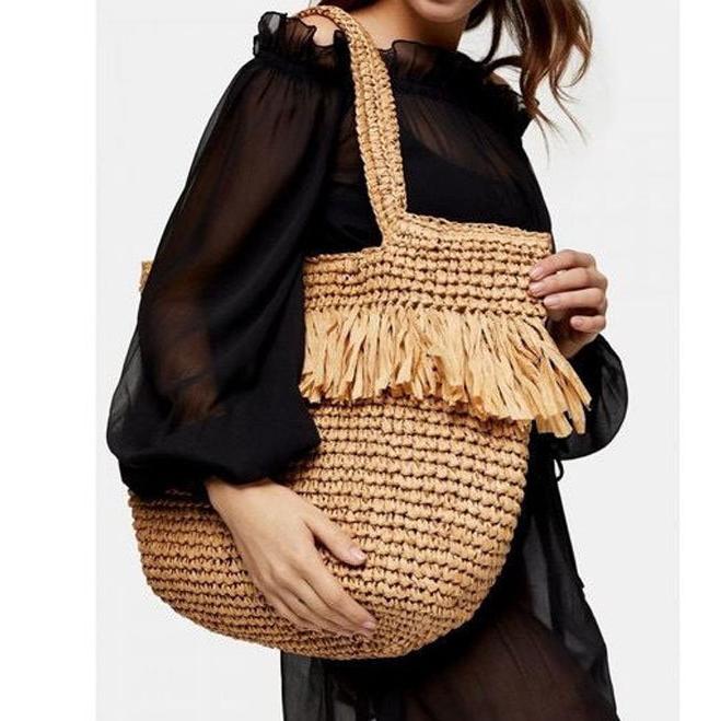 Strohtasche Gewebte Tasche Quaste Strohtasche Urlaub am Meer Strandtasche Schulter Tragbare Große Kapazität Damen Tasche