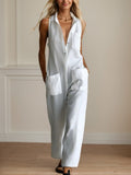 Damenbekleidung Casual Lockere Ärmellose Einreihige Weite Hose Outdoor Cargo Overalls