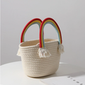 Niedliche Regenbogenwolken Handtasche Handgefertigte Baumwollfaden-Webtasche Strandurlaub Strandtasche Strohtasche