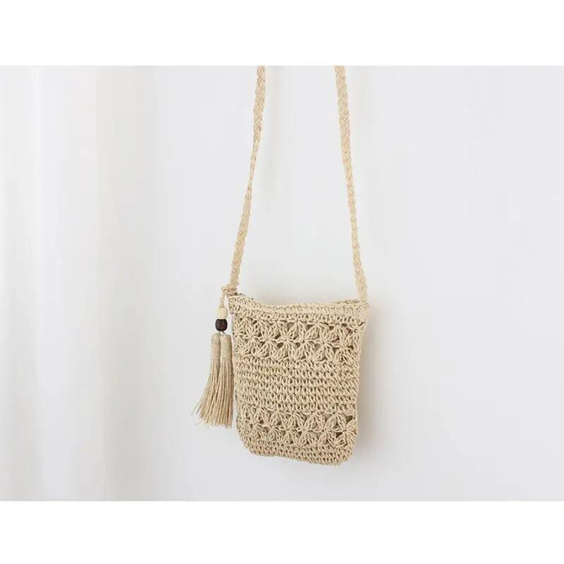 Wooden Bead Tassel Straw Bag Hollow Out Cutout Floral Crossbody Bag Tassel Straw Bag Woven Bag Holiday Beach Bag by Wanita Store