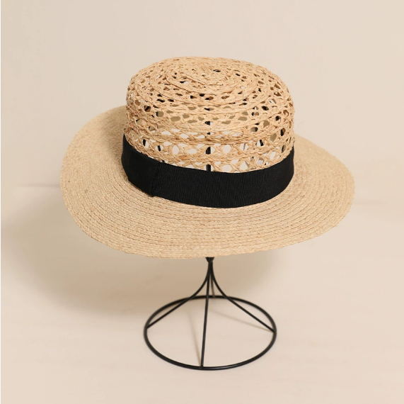 Lafite Cap Aushöhlen Cutout Flache Oberseite Sonnenhut Sommer Handgewebter Strohhut All Match Reise Urlaub Strandhut