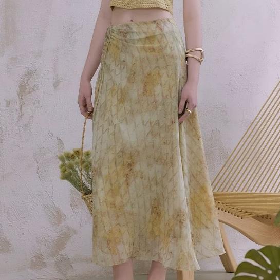 Damenbekleidung Sommerurlaub Blühender Print Wickelgürtel Chiffon Unregelmäßiger Asymmetrischer Rock