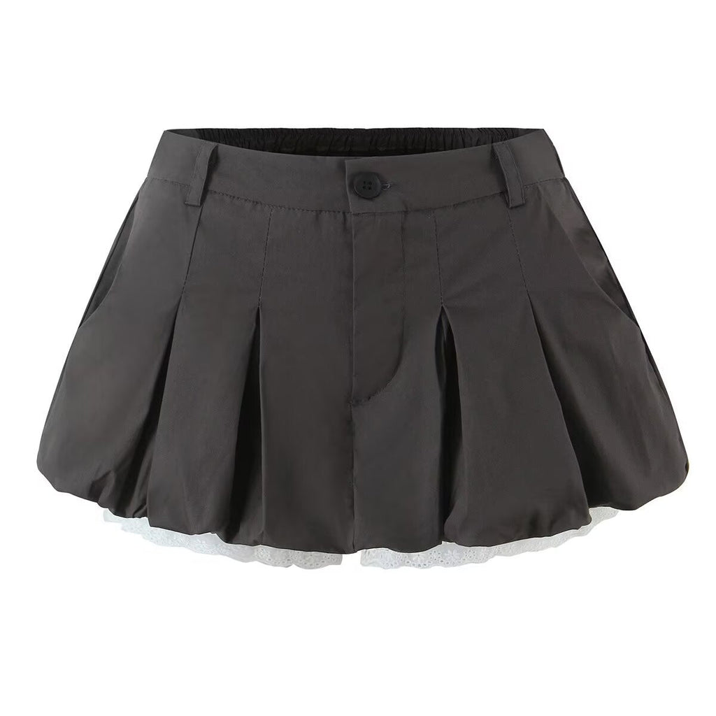 Sexy Wear Spitze Knospe Kurze Hosenrock Damen Sommer Low Waist Anti-Exposition Schlankmachender A-Linien Rock