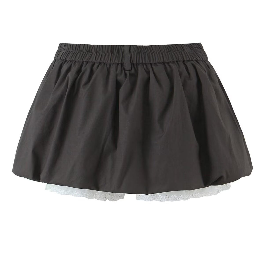 Sexy Wear Spitze Knospe Kurze Hosenrock Damen Sommer Low Waist Anti-Exposition Schlankmachender A-Linien Rock