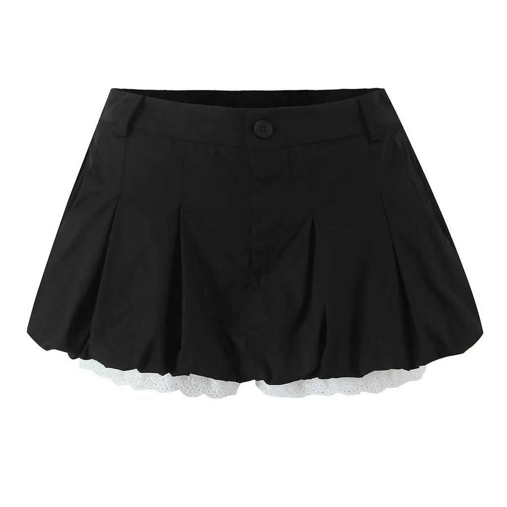 Sexy Wear Spitze Knospe Kurze Hosenrock Damen Sommer Low Waist Anti-Exposition Schlankmachender A-Linien Rock