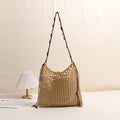 Sommer Strohgewebte Tasche mit Schnürmuster, geeignet für Damen, Strandurlaub, Strandtasche