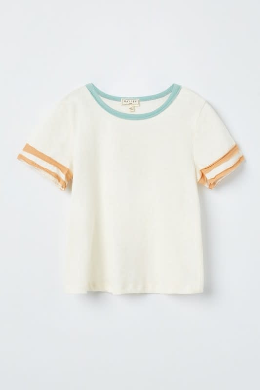 Girls Stripe Sleeve Knit Tee - Off White