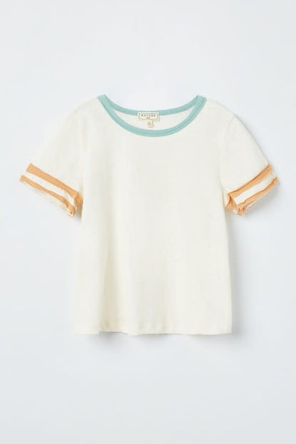 Girls Stripe Sleeve Knit Tee - Off White