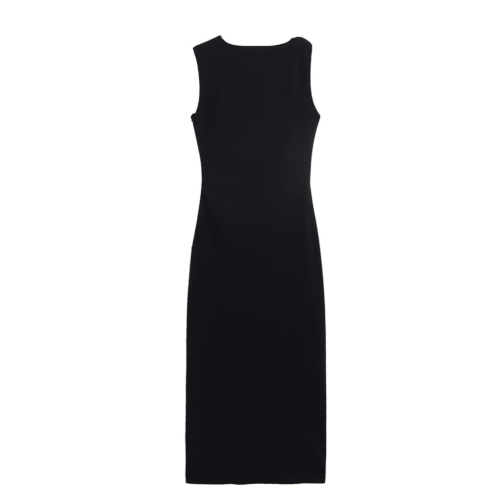 Damenbekleidung Design Metallintarsien Schmal Asymmetrisches Kleid