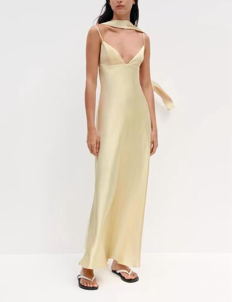 Damen Eleganter dünner Schal Seidensatin-Textur Kleid