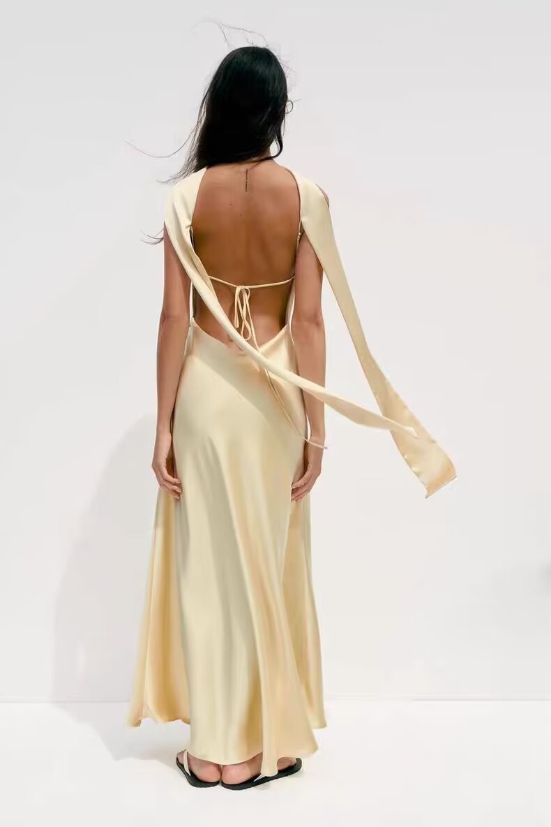 Damen Eleganter dünner Schal Seidensatin-Textur Kleid