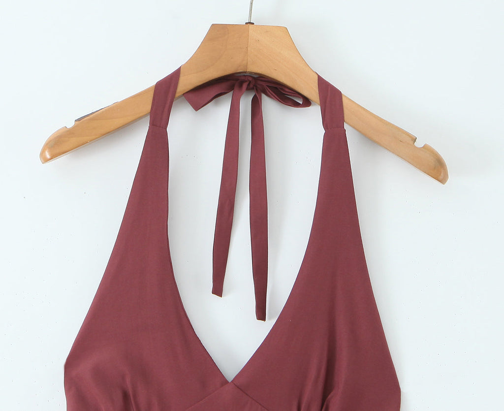 Sexy Halter Tiered Dress Women Summer Sexy Deep V Plunge neck Waist Controlled Slimming