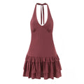 Sexy Halter Tiered Dress Women Summer Sexy Deep V Plunge neck Waist Controlled Slimming