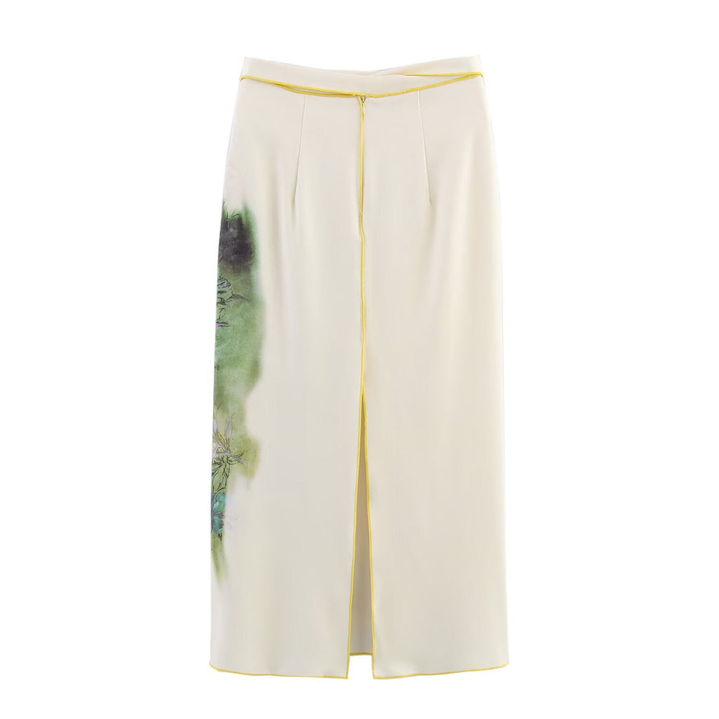 Sommer Damen Eleganter bedruckter Satin-Midirock