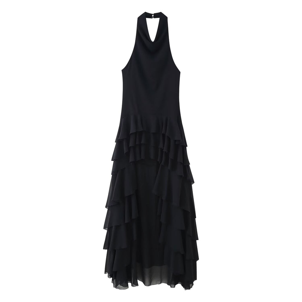 Sommer Damen Kleidung Laminiert Dekoration Hängender Kragen Maxi-Kleid Damen