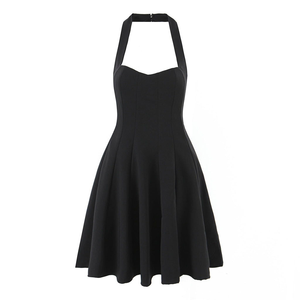 Summer Hepburn Gold Elegantes kleines schwarzes Kleid Damen Taille formendes Schnür-Neckholderkleid Sexy