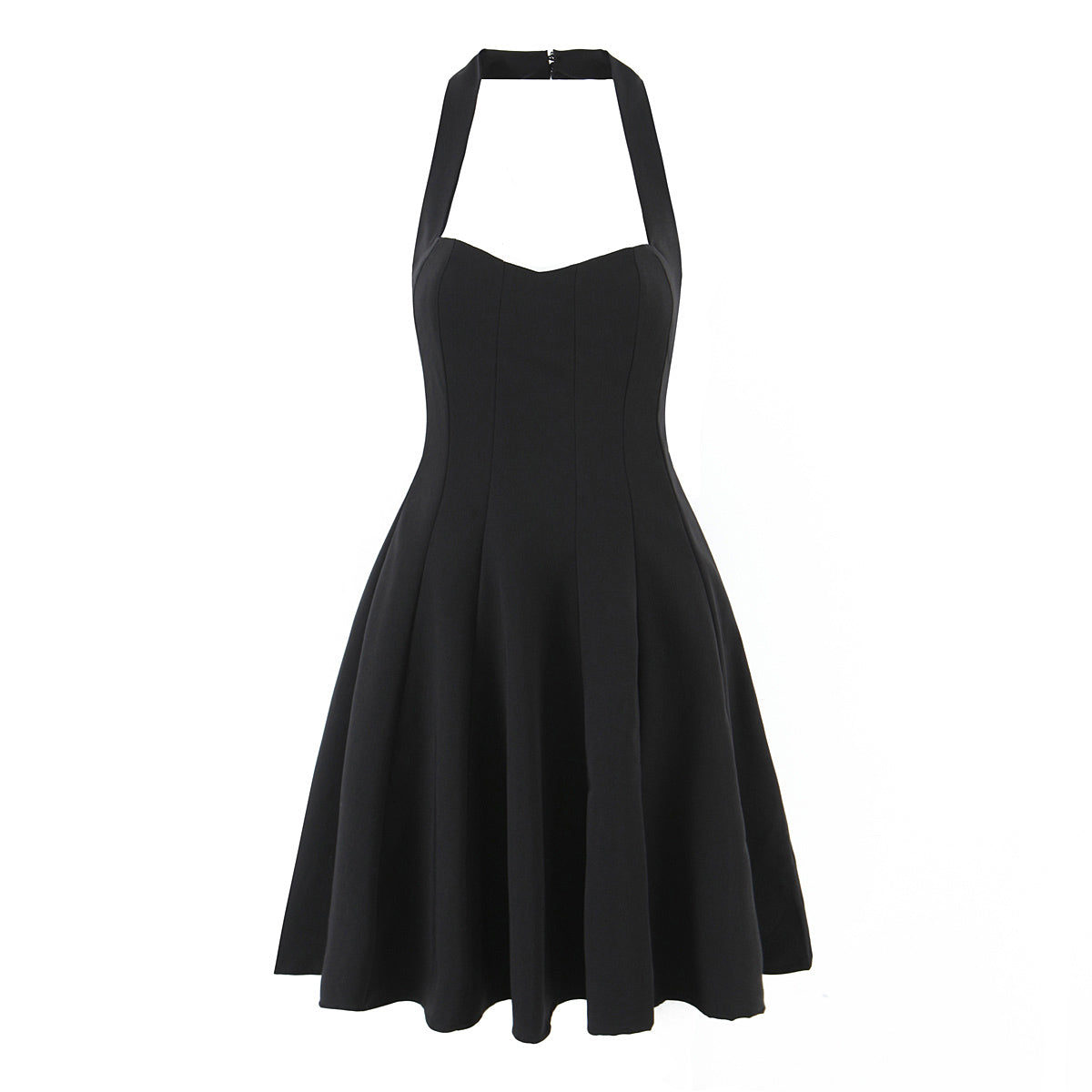 Summer Hepburn Gold Elegantes kleines schwarzes Kleid Damen Taille formendes Schnür-Neckholderkleid Sexy
