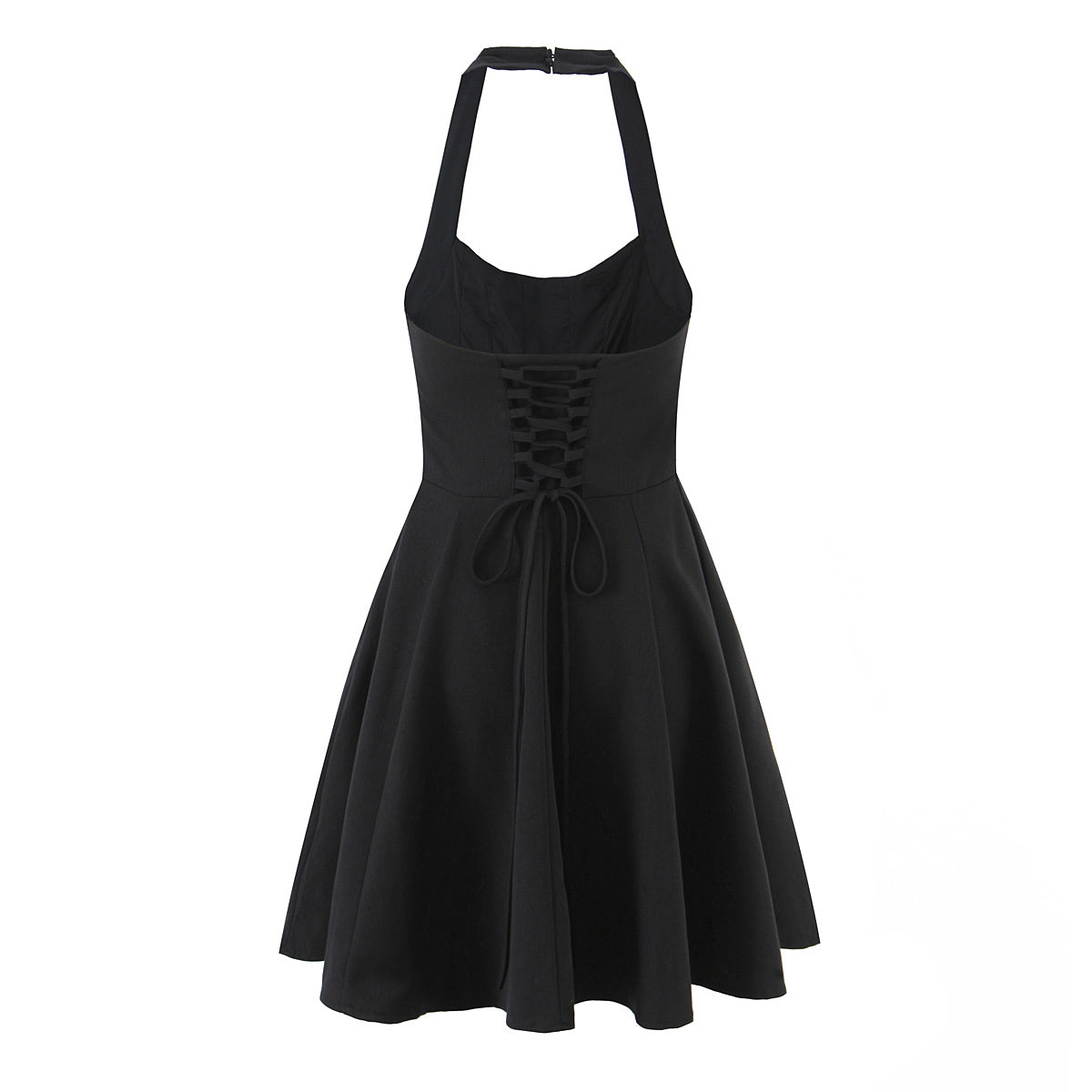 Summer Hepburn Gold Elegantes kleines schwarzes Kleid Damen Taille formendes Schnür-Neckholderkleid Sexy