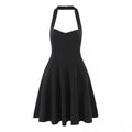 Summer Hepburn Gold Elegantes kleines schwarzes Kleid Damen Taille formendes Schnür-Neckholderkleid Sexy