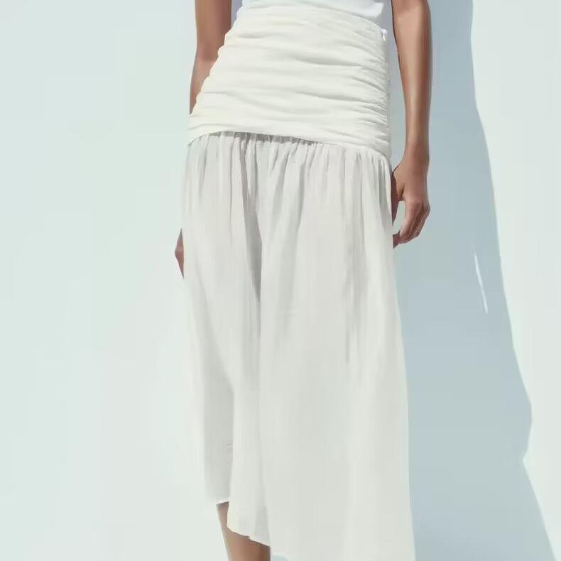 Damen Plissierter Midirock mit Ziernähten und mittlerer Taille