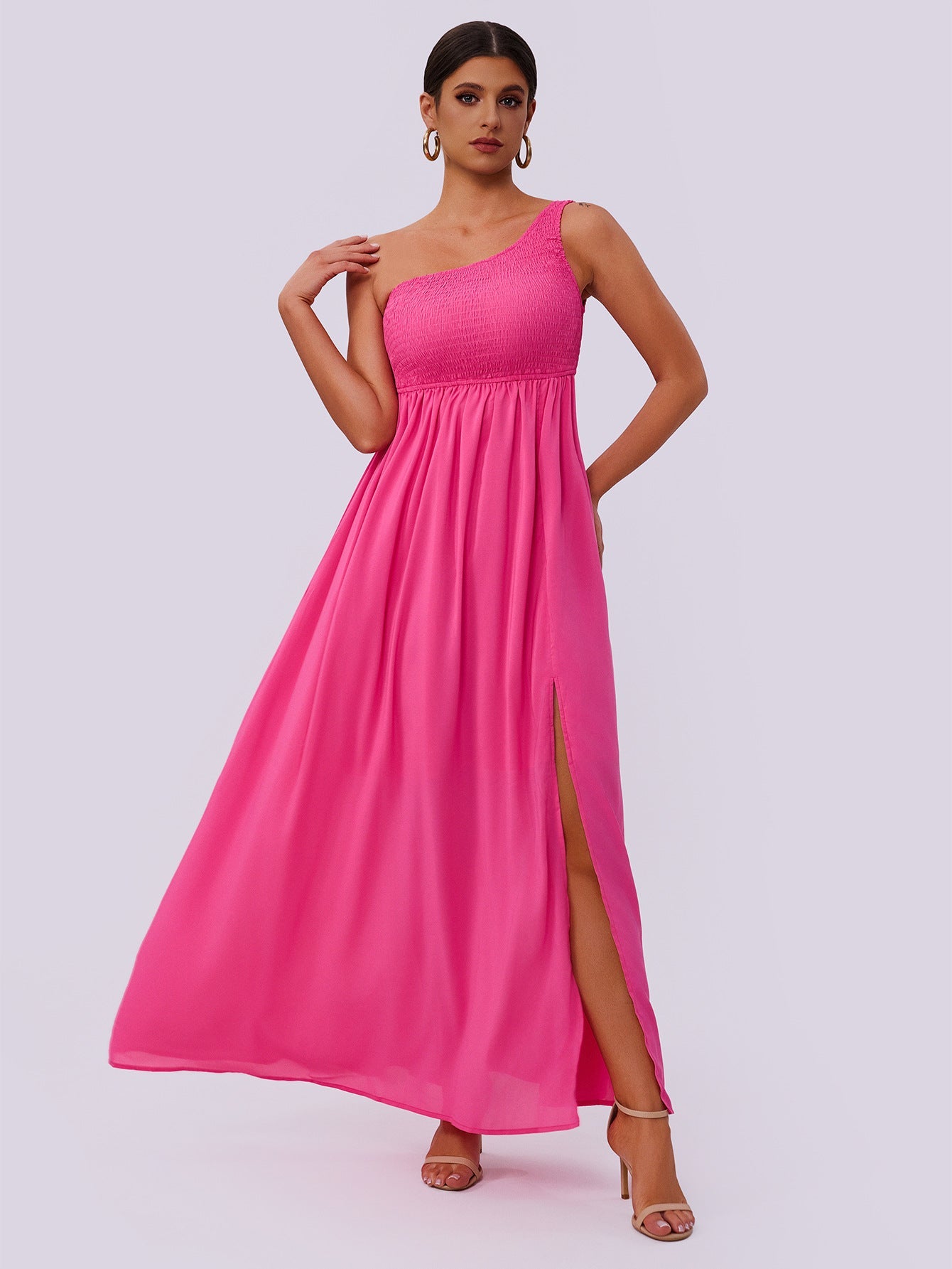 Damen Kleidung Sommer Damen Kleid mit diagonalem Kragen und Faltenwurf