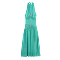 Summer Women Clothing High Elastic Mesh Beads Decoration Large Swing Lace up Halterneck Dress