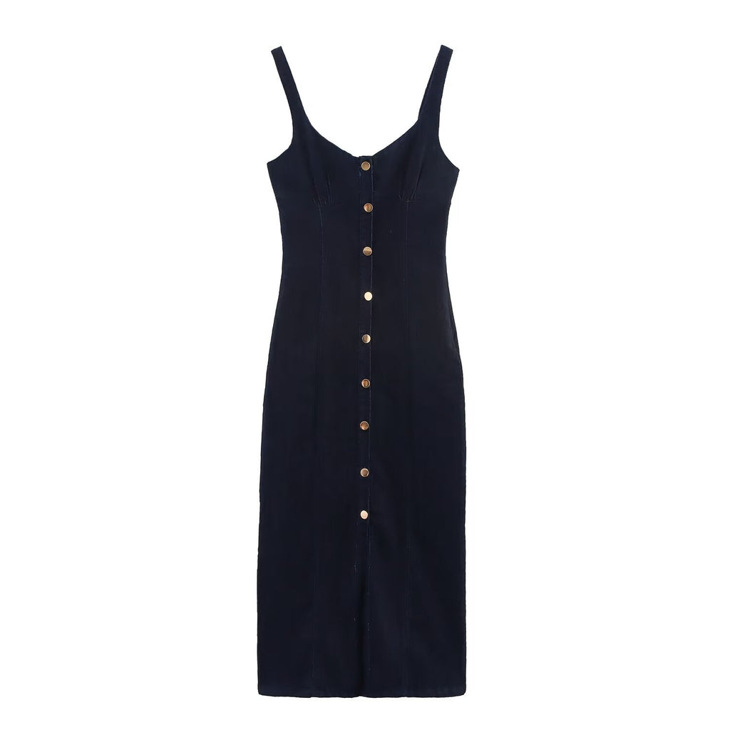 Women Clothing Denim Midi Length Sling Dress
