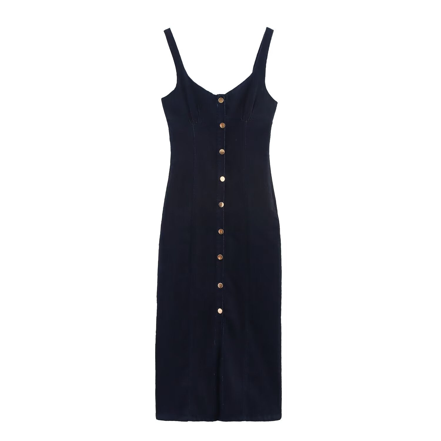 Women Clothing Denim Midi Length Sling Dress