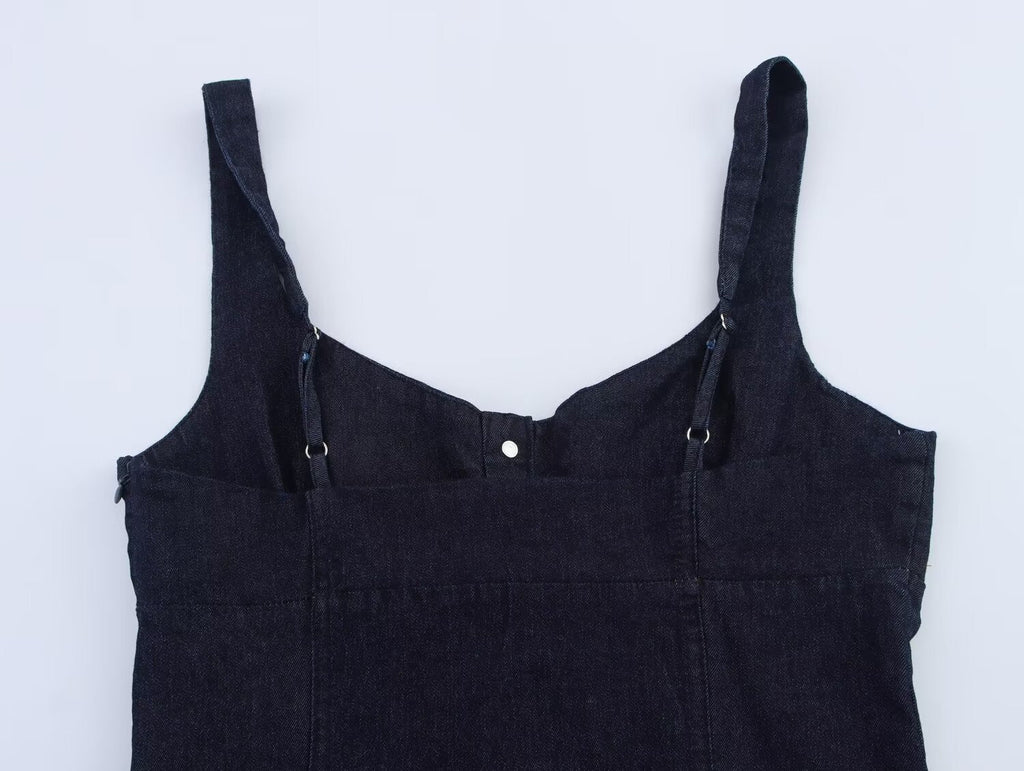 Women Clothing Denim Midi Length Sling Dress
