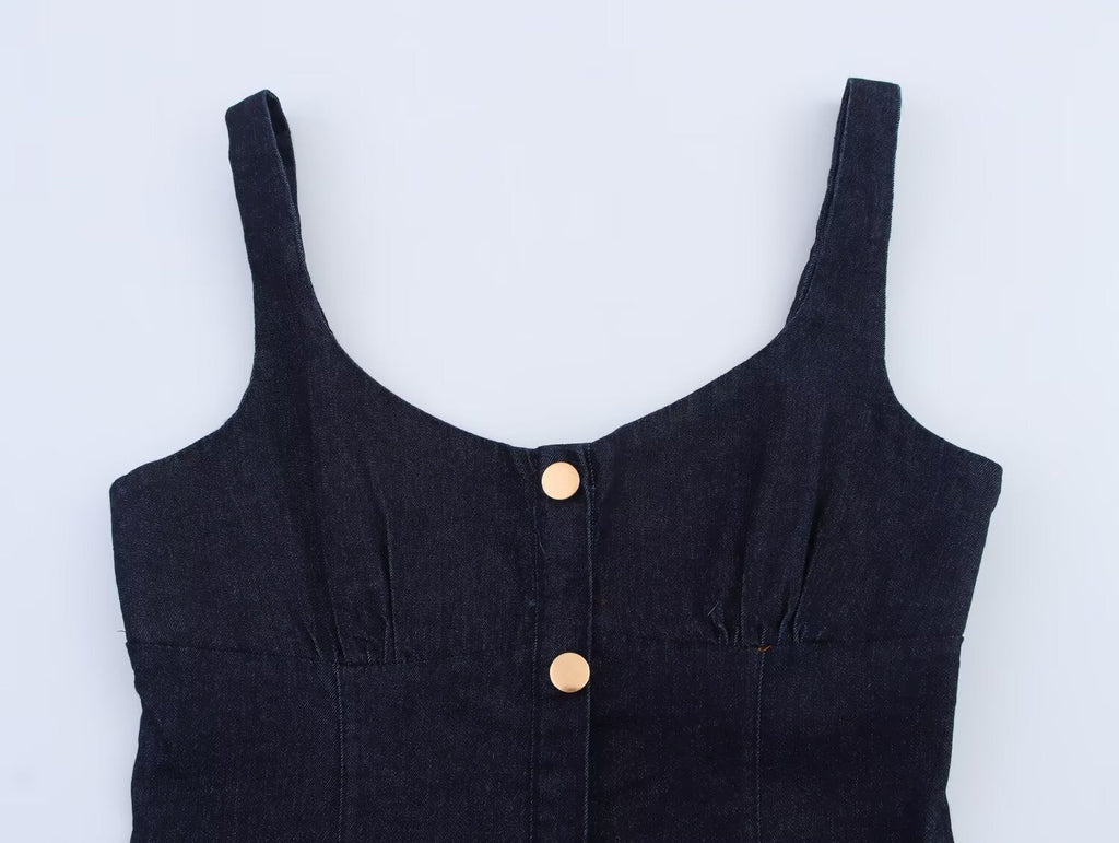 Women Clothing Denim Midi Length Sling Dress