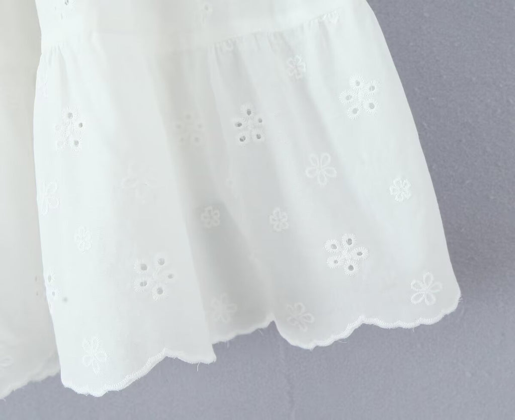 Gentle Sweet Cutout Embroidered Big Hem A line Skirt White Skirt Spring Summer High Waist Midi Skirt