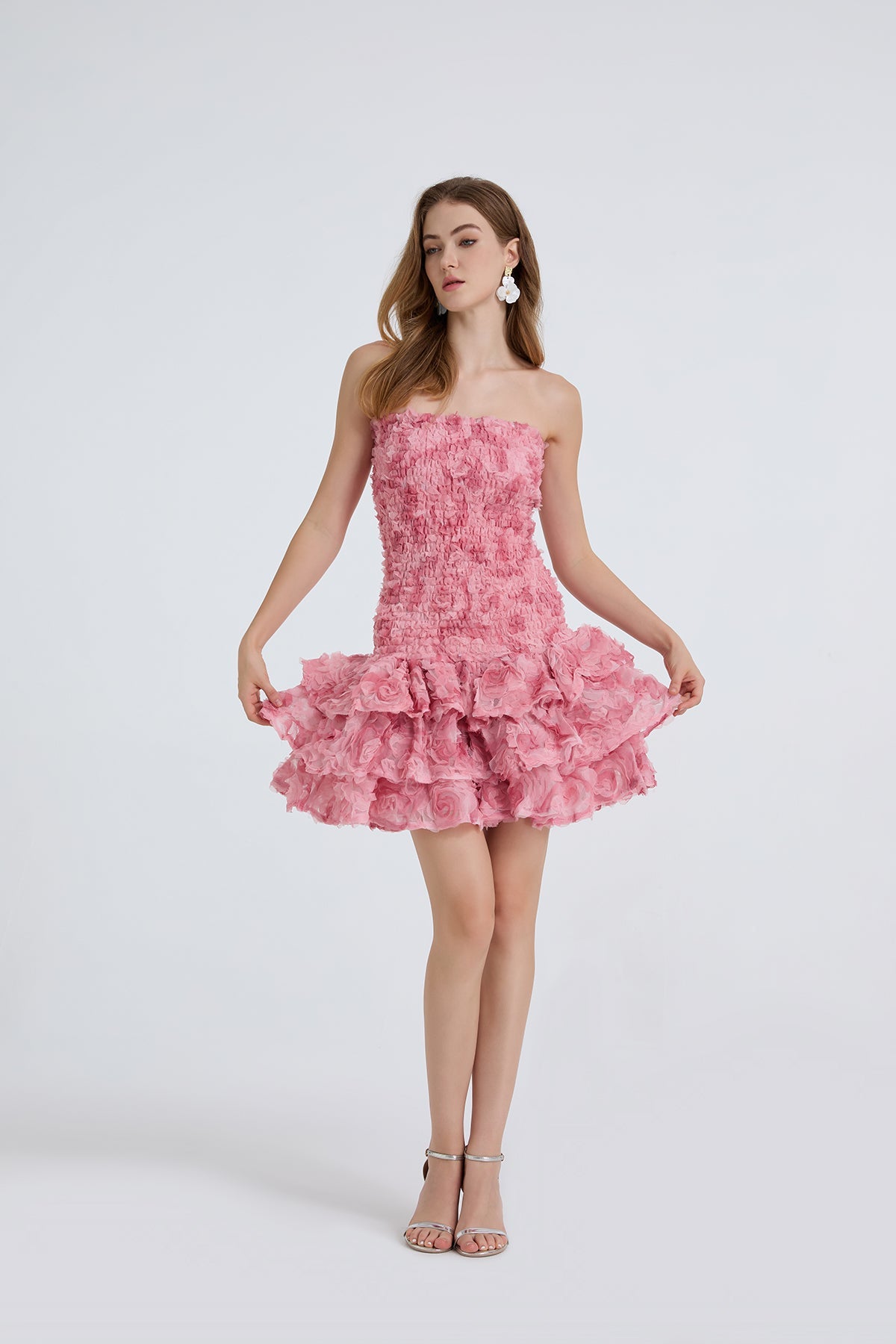 Damen Sommer Figurformendes Ärmelloses Kurzarmkleid mit Rüschen