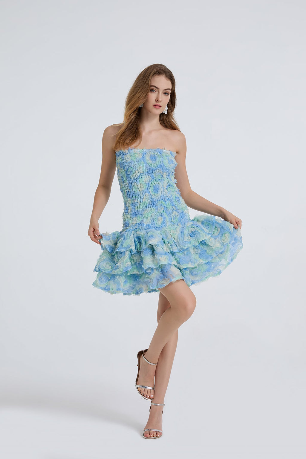 Damen Sommer Figurformendes Ärmelloses Kurzarmkleid mit Rüschen