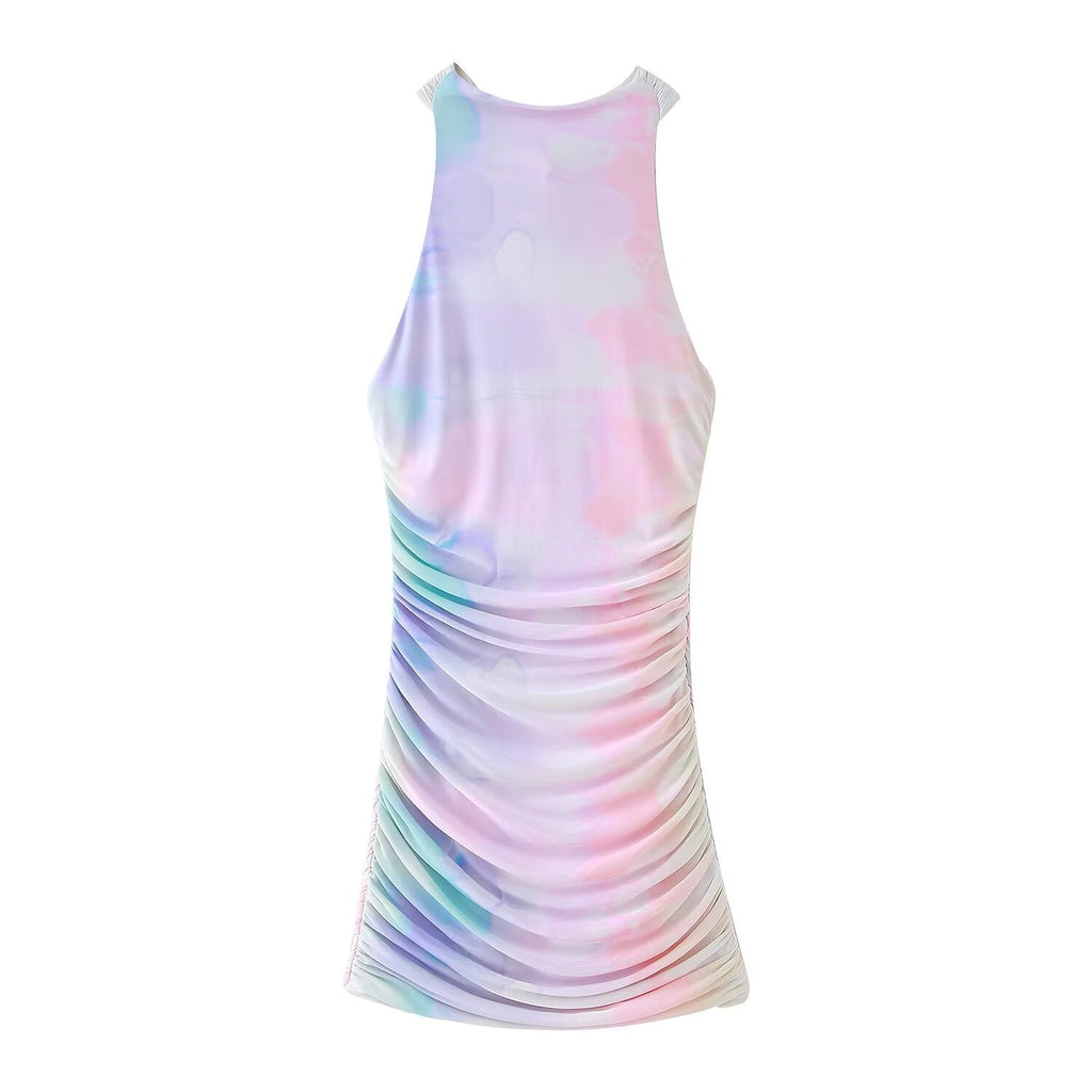 Women Clothing Summer Socialite Sheath Backless Silk Net Short Dress