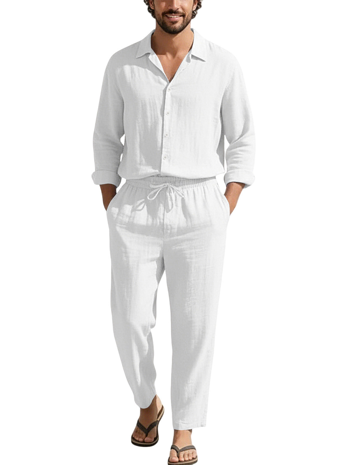 Mens Casual Linen Shirt and Trousers Set