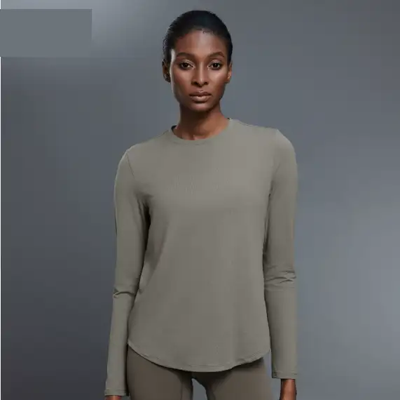 Autumn Crew Neck Yoga Clothes T shirt Loose Slimming Workout Top Casual All Match Sports Long Sleeve Women by Wanita Store