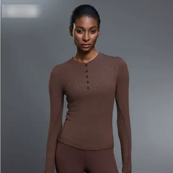 Autumn Casual All Match Henley Shirt Modal Skin Friendly Sports Top Fitness Yoga Long Sleeve T shirt Women by Wanita Store