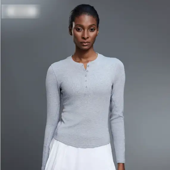 Autumn Casual All Match Henley Shirt Modal Skin Friendly Sports Top Fitness Yoga Long Sleeve T shirt Women by Wanita Store