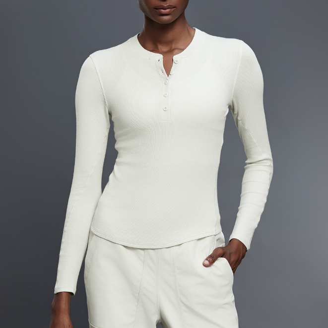 Herbst Freizeit Vielseitiges Henley Shirt Modal Hautfreundliches Sport Top Fitness Yoga Langarm T-Shirt Damen