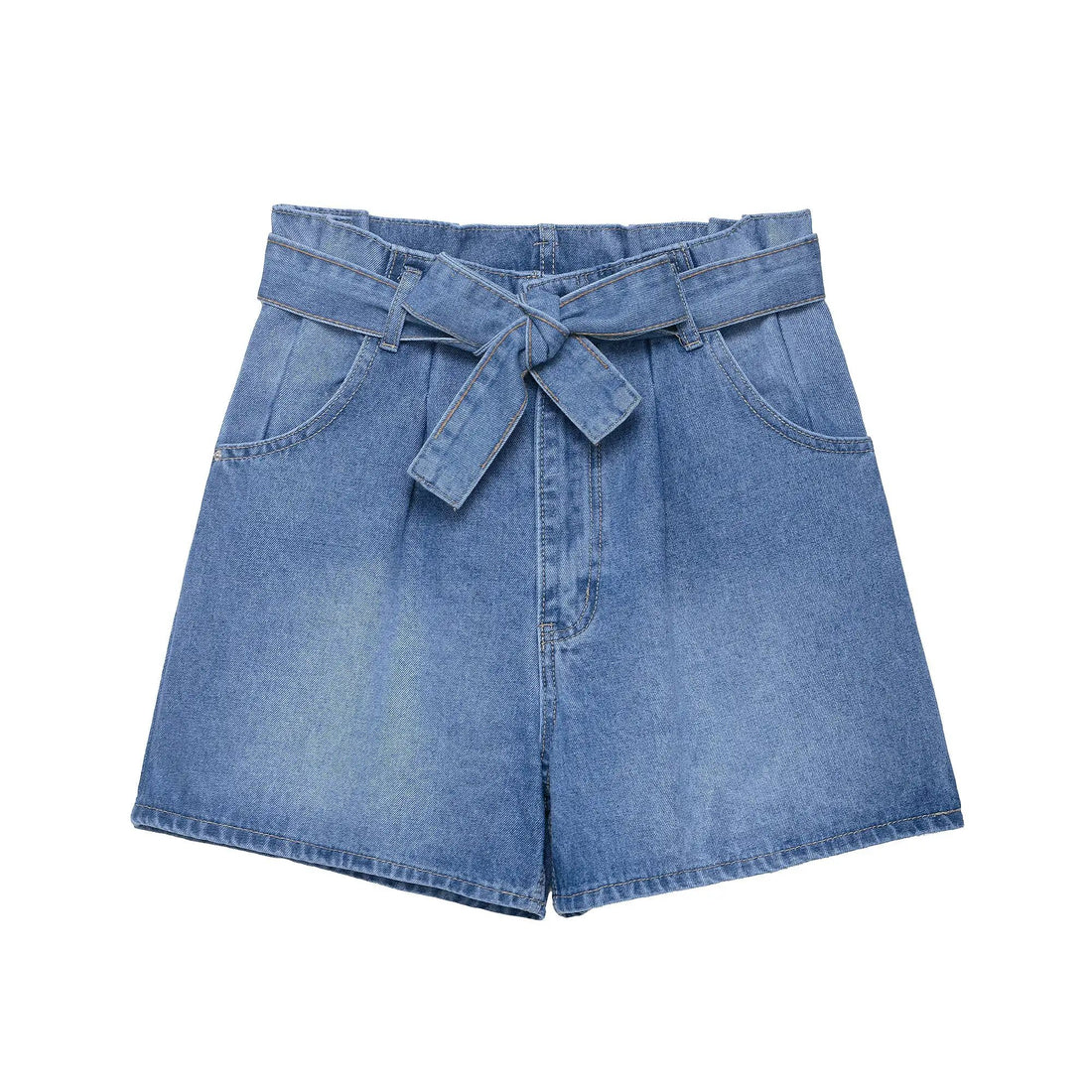 Women High Waist Paper Bag Decoration Denim Casual Shorts by Wanita Store