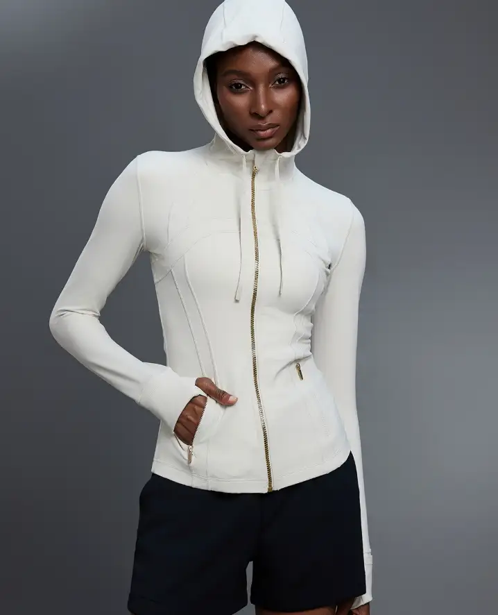 Yoga Jacket Women Slim Fit Slimming Hooded Cardigan Coat Running Sports Fitness Long Sleeved Upper Garment by Wanita Store