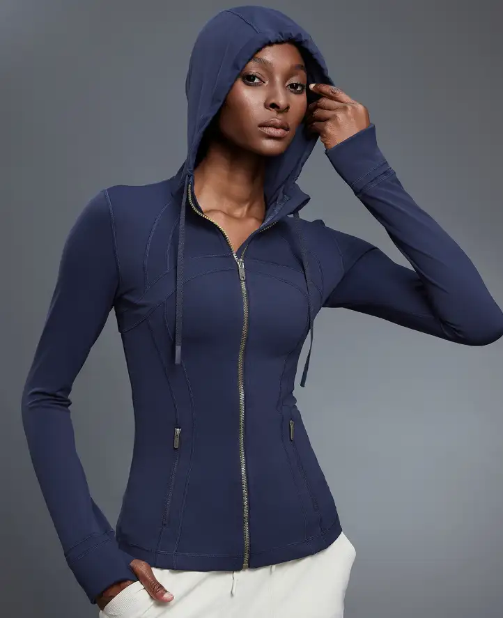 Yoga Jacket Women Slim Fit Slimming Hooded Cardigan Coat Running Sports Fitness Long Sleeved Upper Garment by Wanita Store