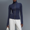 Stand Collar Zipper Yoga Clothes Coat Women Cardigan Running Sports Jacket Waist Tight Thin Fitness Clothes