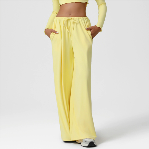 Herbst Winter Weite Beinhose Damen Sporthose Locker Niedrige Taille Fitnesshose Kordelzug Elastische Lässige Yogahose Gürteltasche